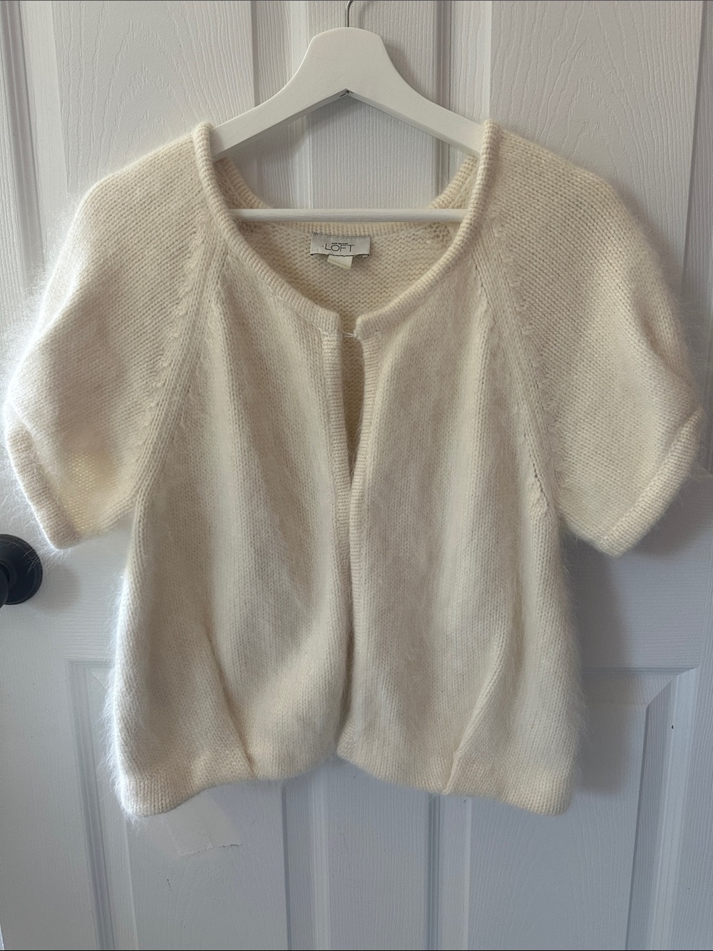 LOFT Cream Short-Sleeve Angora-Blend Cardigan